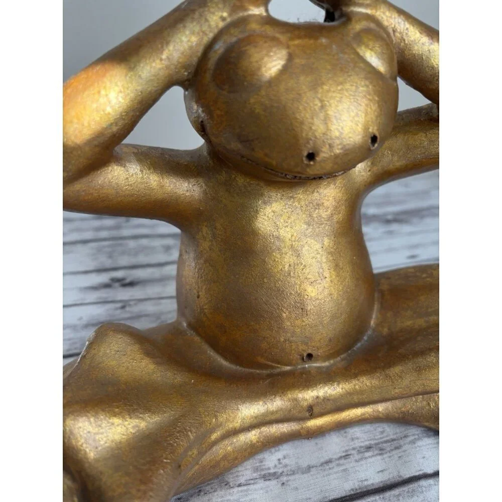 Pier 1 Gold Yoga Frog Statue Figure Zen 10x11” Heavy Garden Decor